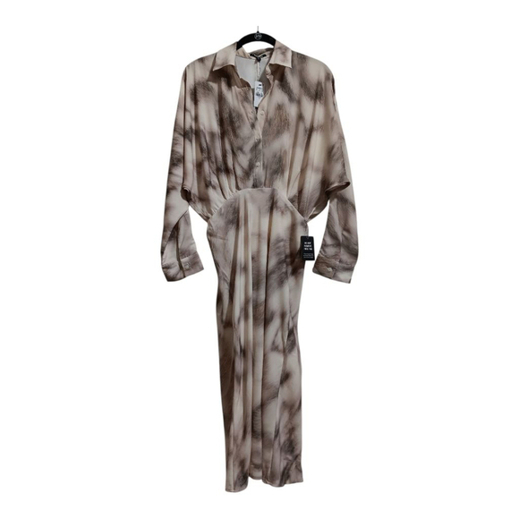 Express NWT Neutral Watercolor Portofino Half Button Up Midi Shirt Dress NWT - Picture 11 of 15